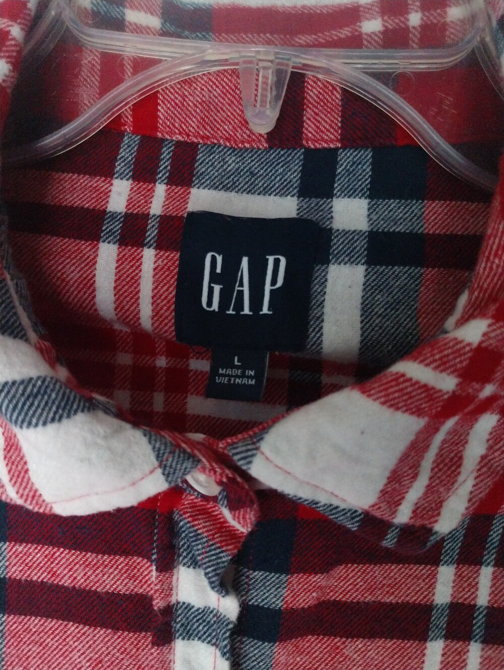 Women's Flannel Shirt GAP Red White Blue Plaid Size Large Chest 42" - Picture 5 of 10